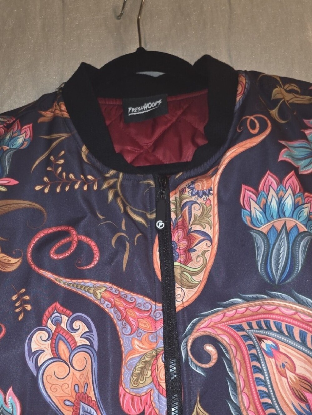 FreshHoods Floral Paisley Bomber Jacket - Black/Multi.    Size XL - Picture 7 of 12